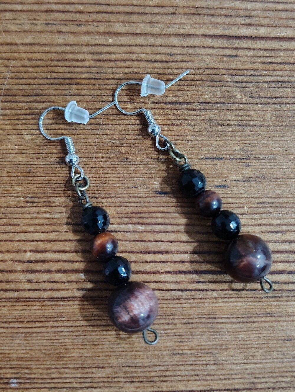 Handcrafted Brown & Black Beaded Drop Earrings,  Handmade Ladies Earrings